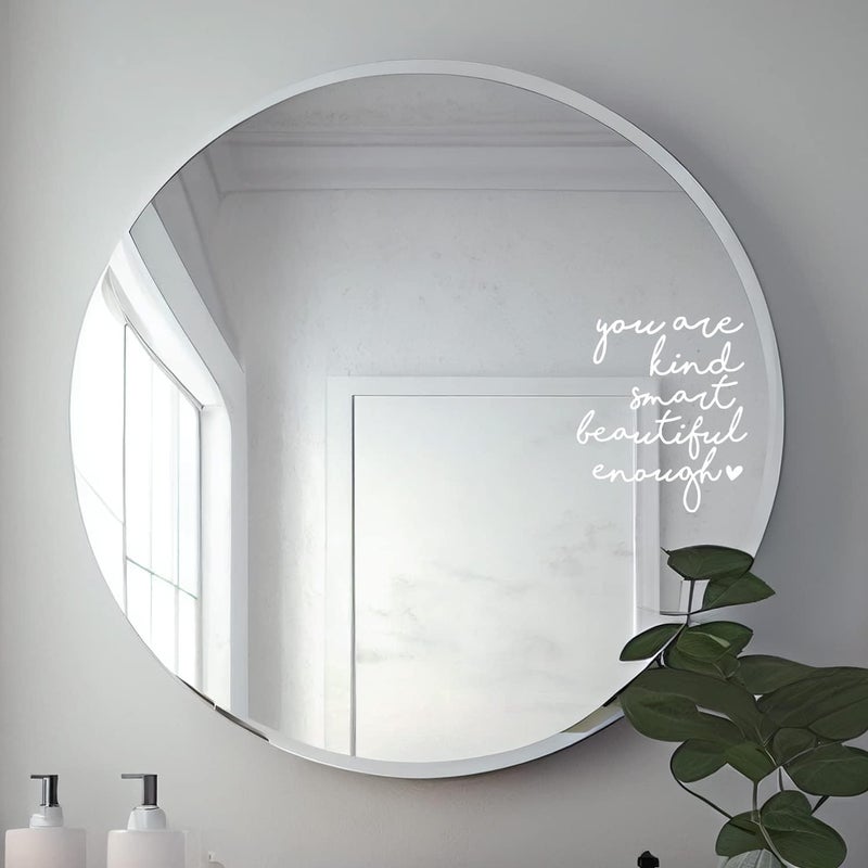 OFlyDesigns 2 × ملصق مرآة من الفينيل، ملصق تأكيد إيجابي، ملصقات تأكيد للمرآة، للأطفال، للمراهقين، ديكور الحمام، ملصقات أنت لطيف، مجموعة من 2 (أبيض) - Image 2